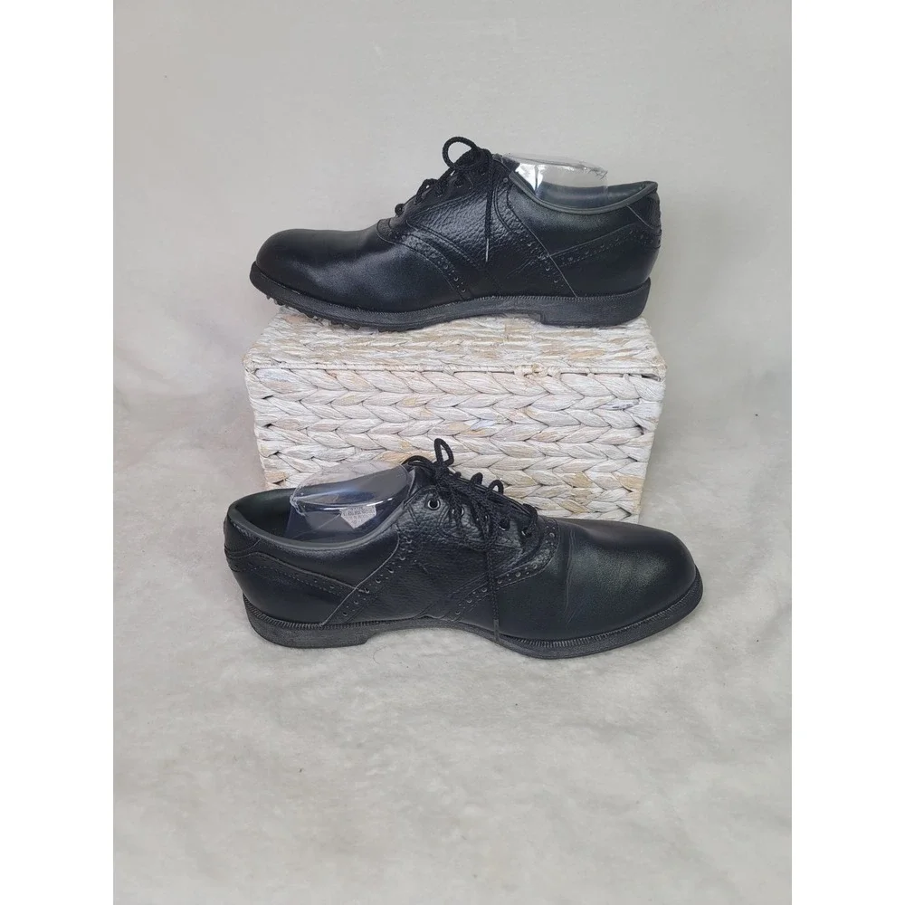 Footjoy GreenJoys Oxford Golf Shoes Spiked Mens 11.5 W Black Saddle Classic